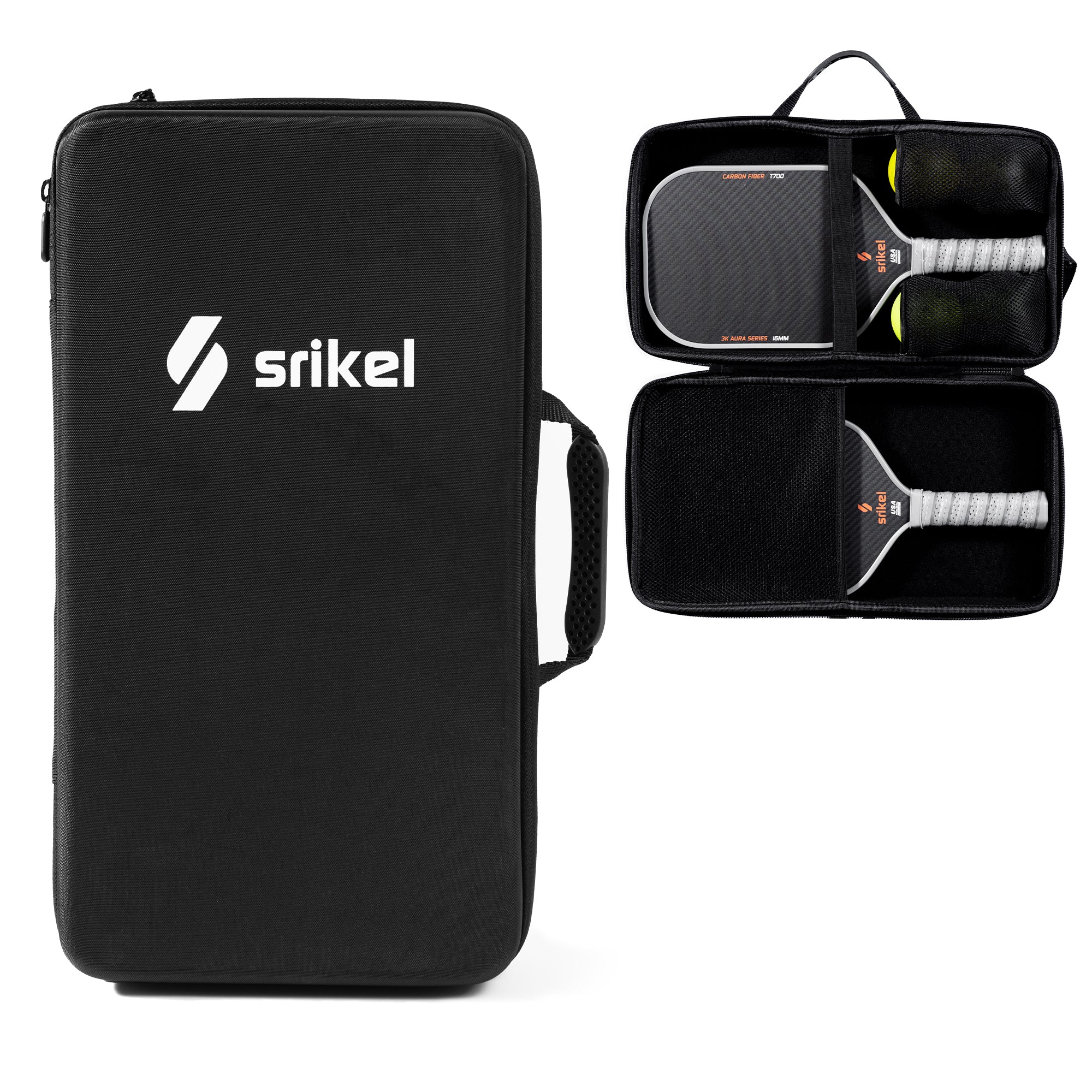 A Strikel Portable Pickleball Sling Bag with internal compartments for organized storage of pickleball paddles and accessories