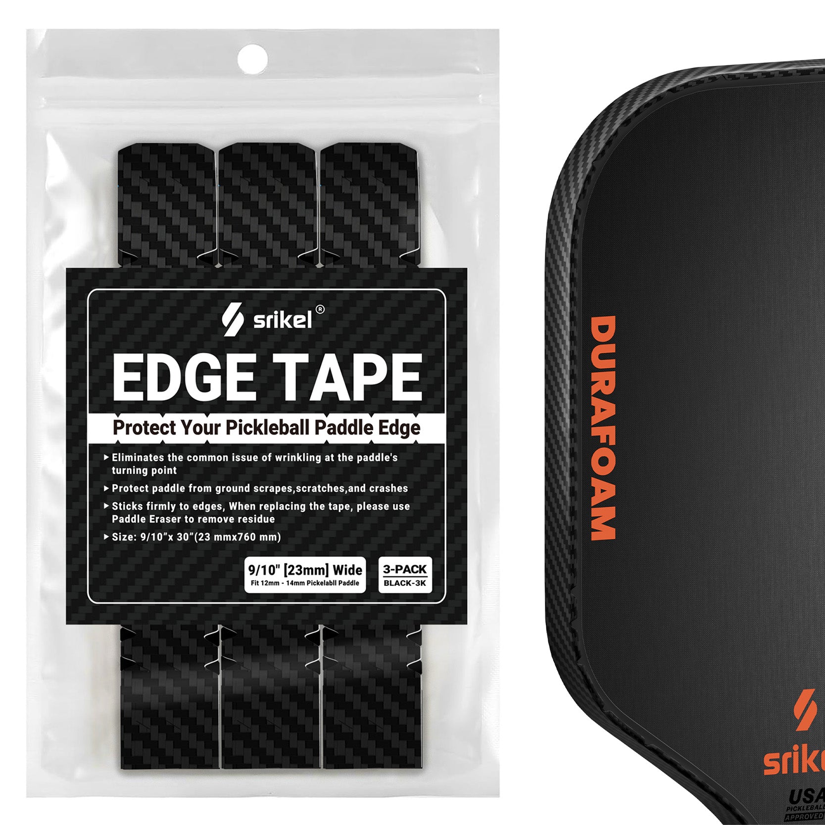 Fits 12-14mm balck 3k Wave pickleball edge guard tape
