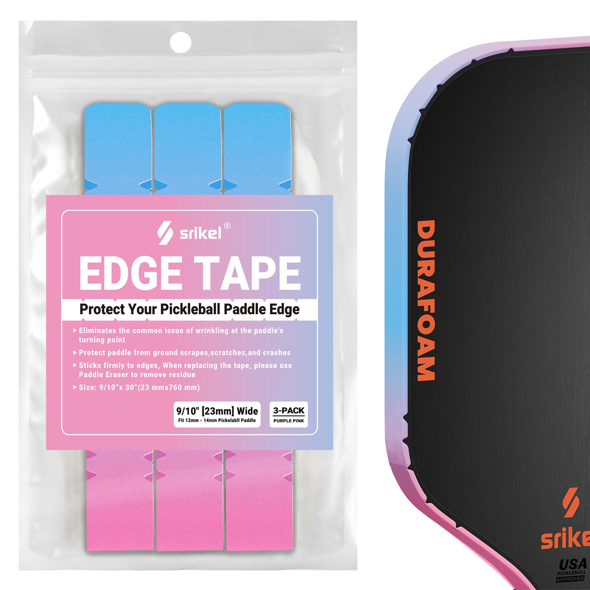 Fits 12-14mm purple pink gradient pickleball edge guard tape