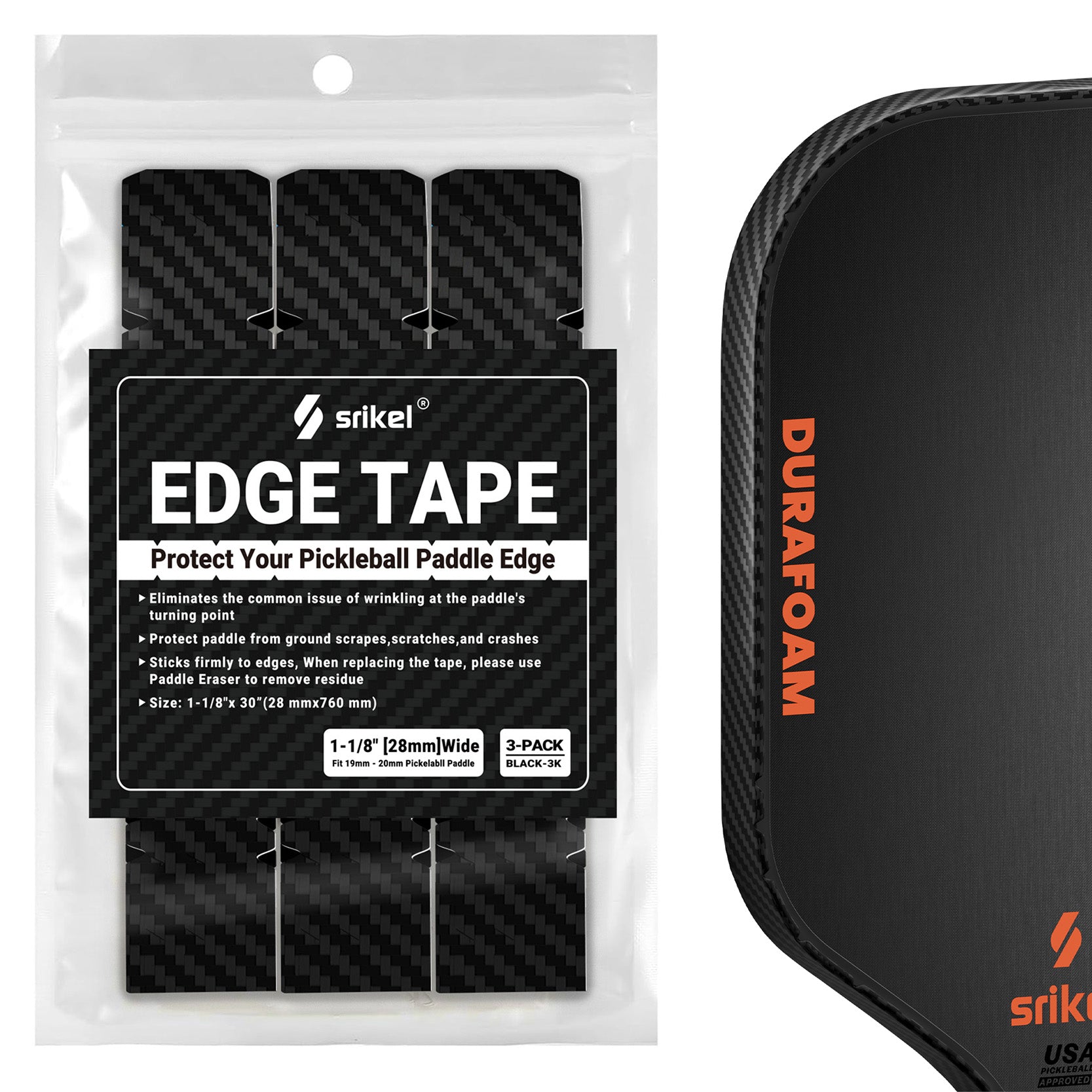 Fits 16mm balck 3k Wave pickleball edge guard tape