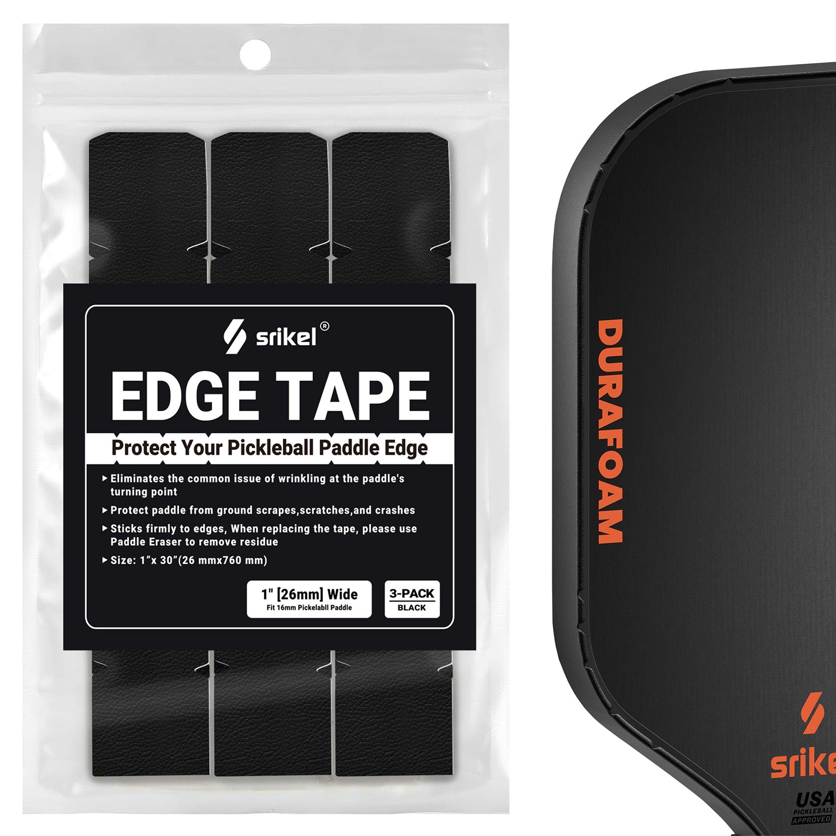 Fits 16mm black pickleball edge guard tape