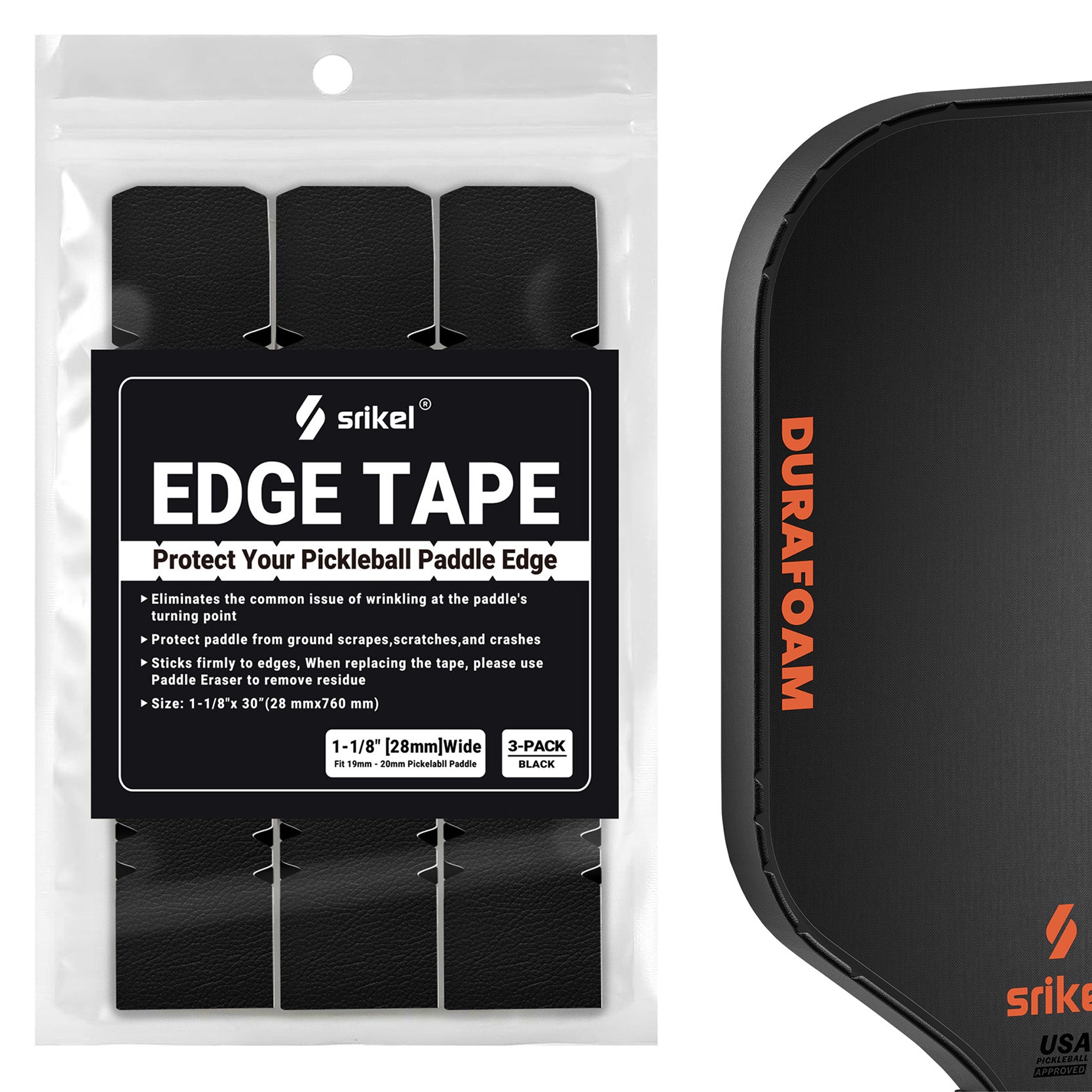 Fits 19-20mm black pickleball edge guard tape