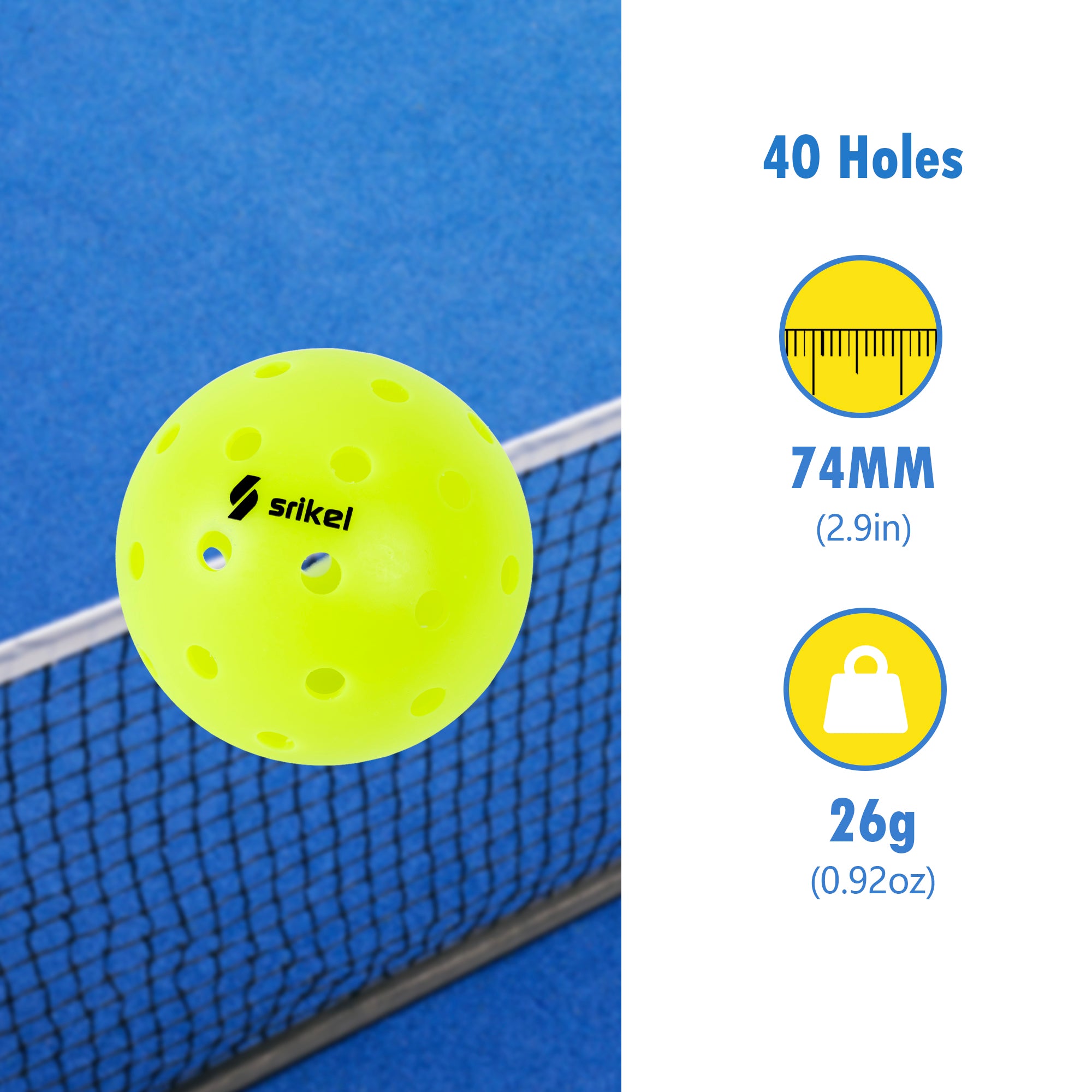 Green color XS-40 Outdoor Pickleball Balls Specifications